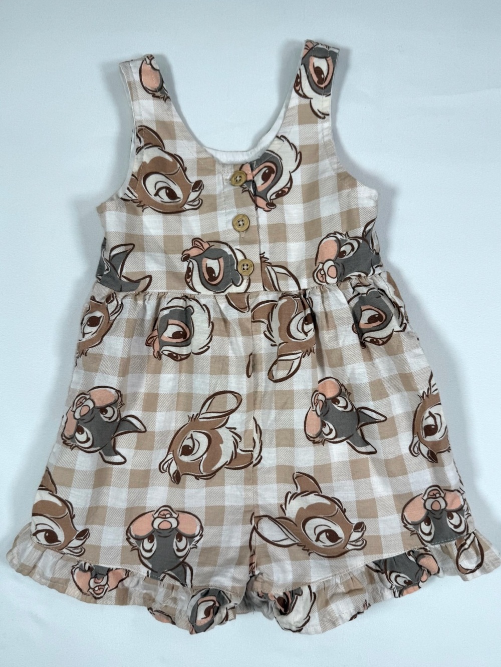 DISNEY BABY Girls’ Bambi and Friends Plaid‎ Ruffle Character Romper Playsuit 12M